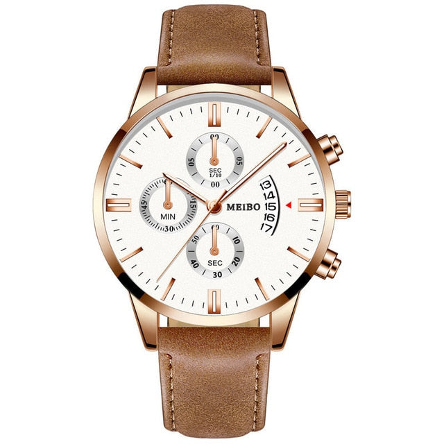Classic Three Eye Design Men Watches Business Quartz Retro Design Clock Leather Strap Male WristWatch Gift Relogio Masculino