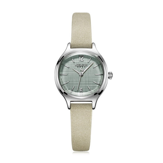 Women's Watch Miyota Quartz Hours Simple Fine Fashion Dress Real Leather Clock Bracelet Girl's Retro Birthday Gift Julius Box