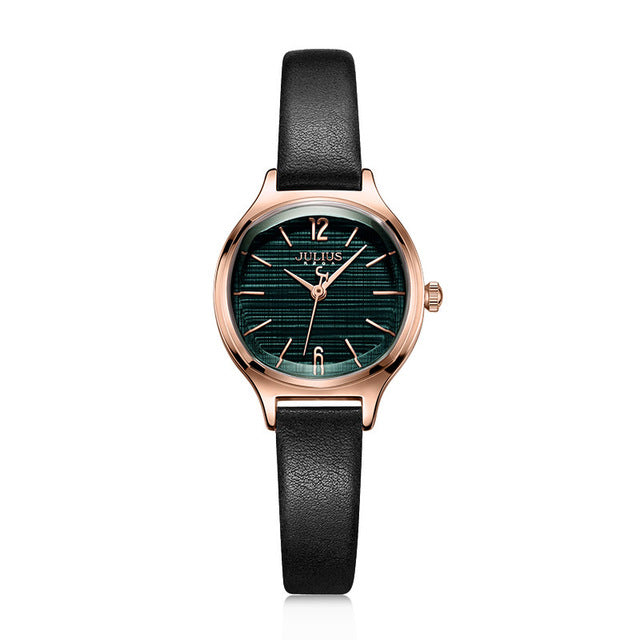 Women's Watch Miyota Quartz Hours Simple Fine Fashion Dress Real Leather Clock Bracelet Girl's Retro Birthday Gift Julius Box