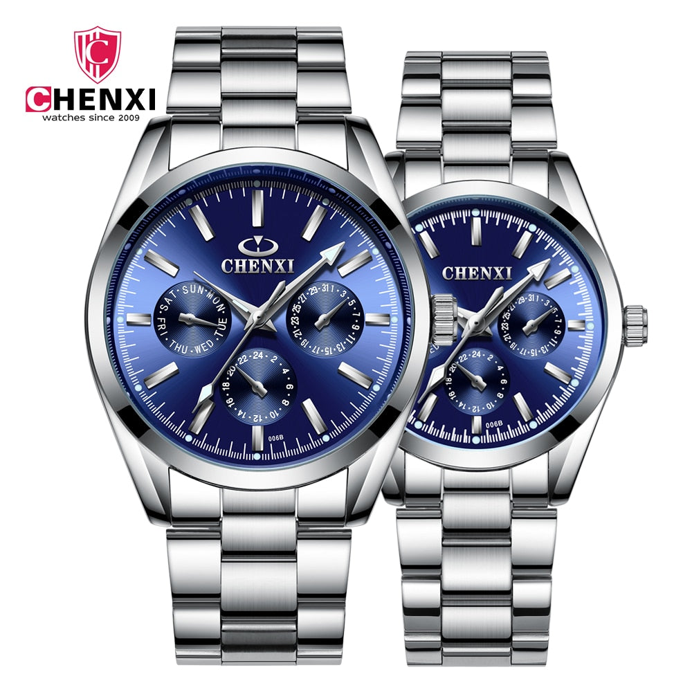 CHENXI luminous waterproof couple watch casual 6 color sports quartz watch high quality date unisex Lover's Watches 2019 new
