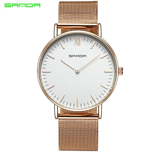 Sanda Stainless Steel Ultra Thin Watch Fashion Rose Gold Quartz Lover's Watches for Women Men 2017 Brand Luxury Mens Watches