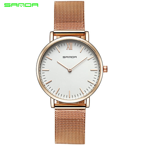 Sanda Stainless Steel Ultra Thin Watch Fashion Rose Gold Quartz Lover's Watches for Women Men 2017 Brand Luxury Mens Watches