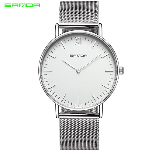 Sanda Stainless Steel Ultra Thin Watch Fashion Rose Gold Quartz Lover's Watches for Women Men 2017 Brand Luxury Mens Watches