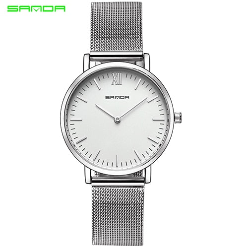 Sanda Stainless Steel Ultra Thin Watch Fashion Rose Gold Quartz Lover's Watches for Women Men 2017 Brand Luxury Mens Watches