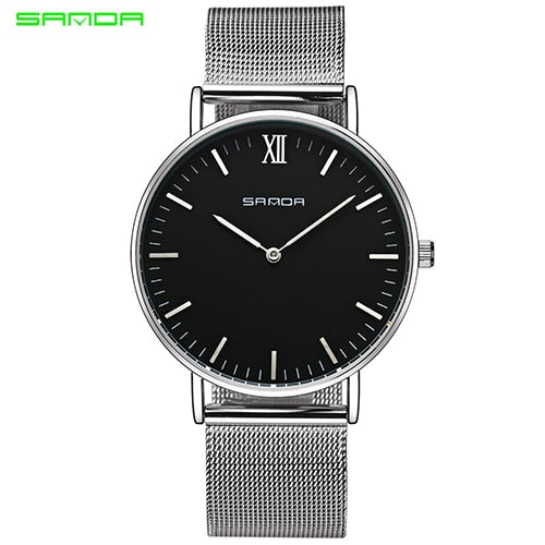Sanda Stainless Steel Ultra Thin Watch Fashion Rose Gold Quartz Lover's Watches for Women Men 2017 Brand Luxury Mens Watches