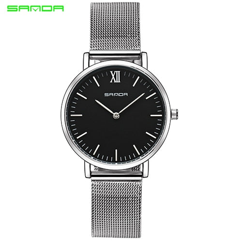 Sanda Stainless Steel Ultra Thin Watch Fashion Rose Gold Quartz Lover's Watches for Women Men 2017 Brand Luxury Mens Watches