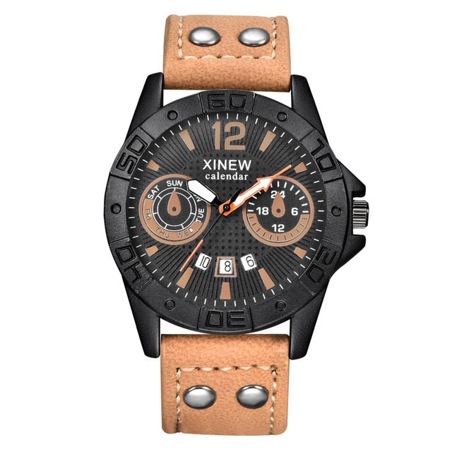 relogio masculino Watch Men's Luxury  Fashion Leather Stainless Steel Sport Analog Quartz Wrist Watch Waterproof reloj mujer