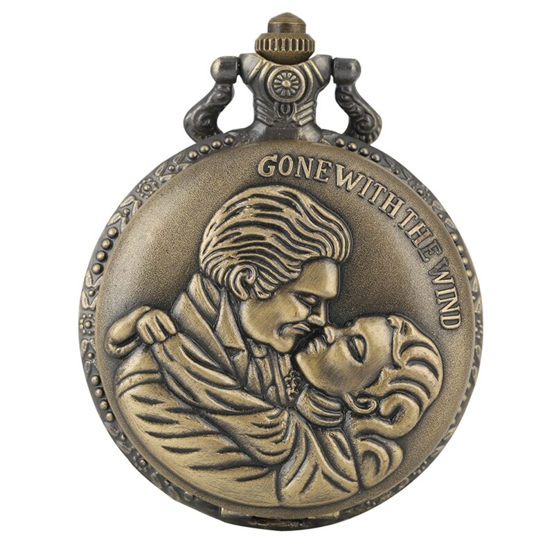 Gone with the Wind Vintage Kraft Classic Movie Quartz Pocket Watch Retro Bronze Necklace Pendant Chain Art Collectibles Gifts