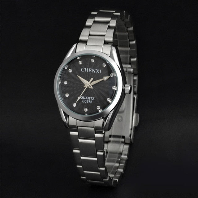 Lady Quartz Ladies Wristwatch Round Pink Rhinestone Dial Brand luxury Waterproof full Stainless Steel Watch Women Dress watches