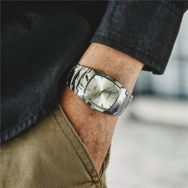Luxury Cool Unique Lover's Watches Diamond Full Steel Women Men Dress Rectangle Quartz Wristwatch Sweet Couple Women Men Watch