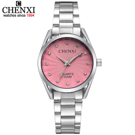 Lady Quartz Ladies Wristwatch Round Pink Rhinestone Dial Brand luxury Waterproof full Stainless Steel Watch Women Dress watches