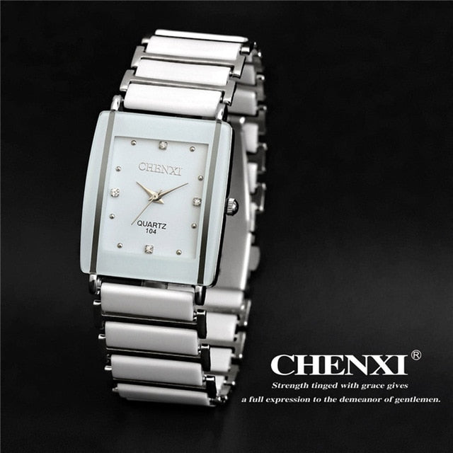 Luxury Brand CHENXI Elegant Woman's Watch Rhinestone White Silver Simple Stylish Design Ceramics Bracelet Quartz Casual Watch