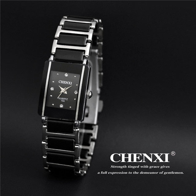 Luxury Brand CHENXI Elegant Woman's Watch Rhinestone White Silver Simple Stylish Design Ceramics Bracelet Quartz Casual Watch