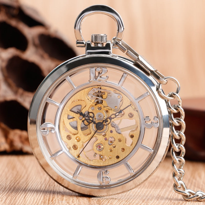 Classic Transparent Fashion Mechanical Watch Vintage Collections Arabic Numerals Fob Pocket Watches Hand Winding Men Women Gift