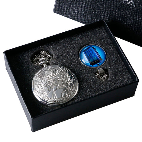 2017 New Arrival Classic Fashion Pocket Watch Chain Gift Box Necklace Pendant Collect Doctor Who Men Women Gift YISUYA228