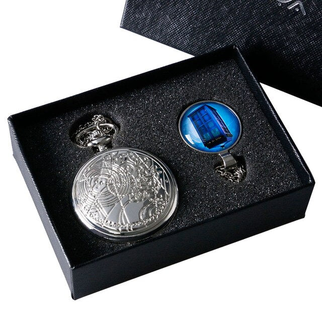 2017 New Arrival Classic Fashion Pocket Watch Chain Gift Box Necklace Pendant Collect Doctor Who Men Women Gift YISUYA228