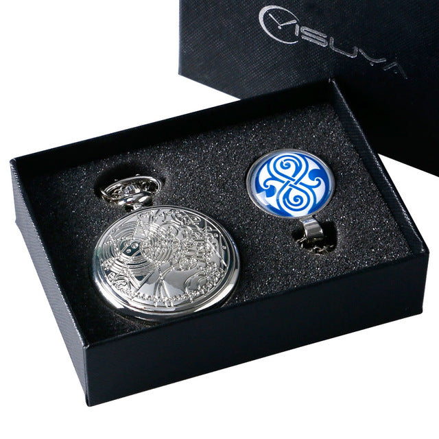 2017 New Arrival Classic Fashion Pocket Watch Chain Gift Box Necklace Pendant Collect Doctor Who Men Women Gift YISUYA228