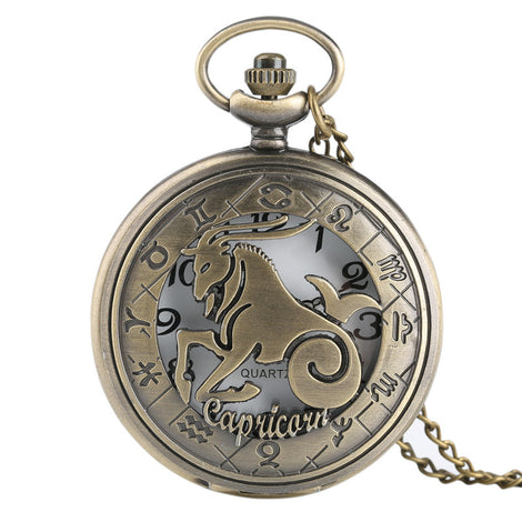 Classic Bronze Hollow Twelve Constellation Theme Fob Pocket Watch Cool Pendant Fashion Watches Enthusiast Best Gift Collection