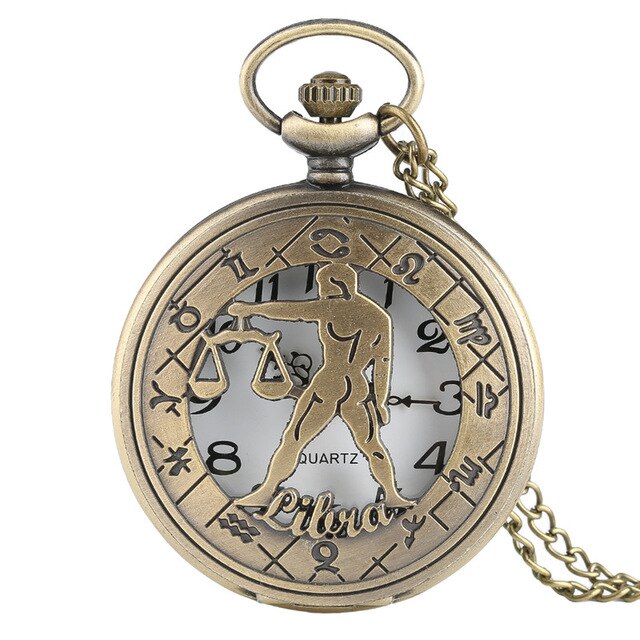 Classic Bronze Hollow Twelve Constellation Theme Fob Pocket Watch Cool Pendant Fashion Watches Enthusiast Best Gift Collection