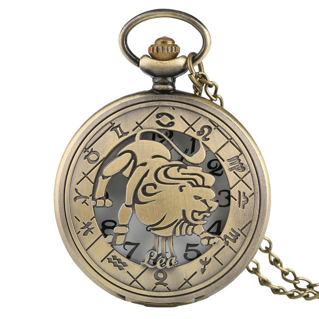 Classic Bronze Hollow Twelve Constellation Theme Fob Pocket Watch Cool Pendant Fashion Watches Enthusiast Best Gift Collection