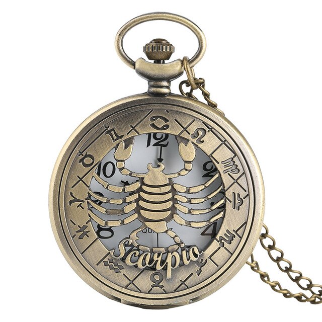 Classic Bronze Hollow Twelve Constellation Theme Fob Pocket Watch Cool Pendant Fashion Watches Enthusiast Best Gift Collection