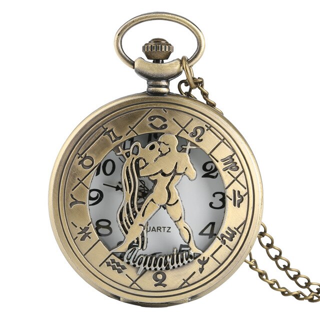 Classic Bronze Hollow Twelve Constellation Theme Fob Pocket Watch Cool Pendant Fashion Watches Enthusiast Best Gift Collection