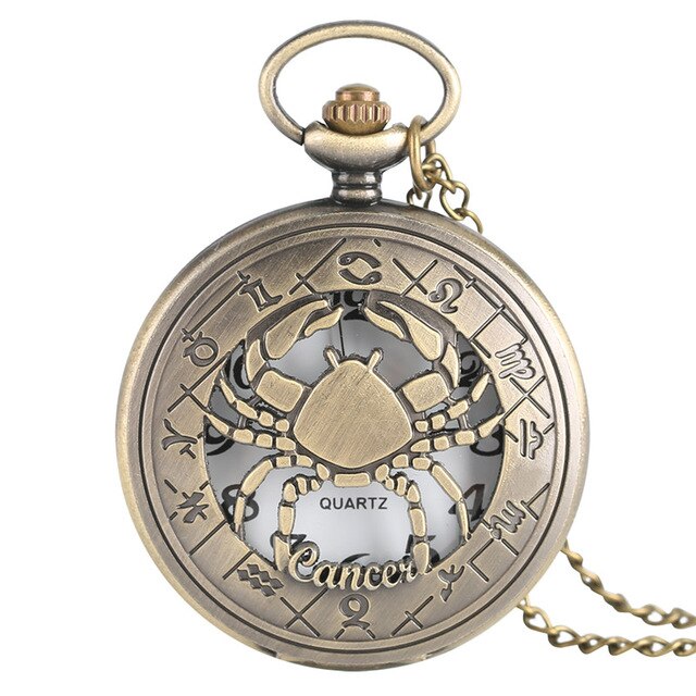 Classic Bronze Hollow Twelve Constellation Theme Fob Pocket Watch Cool Pendant Fashion Watches Enthusiast Best Gift Collection