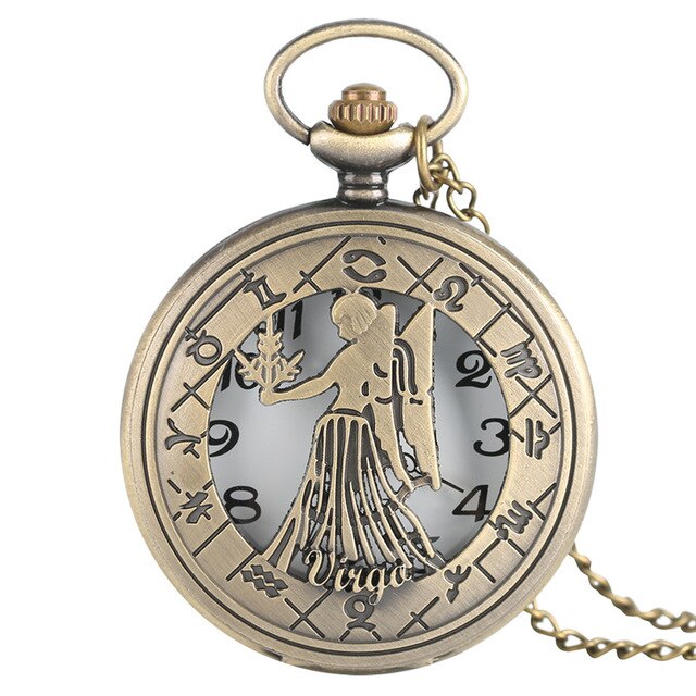Classic Bronze Hollow Twelve Constellation Theme Fob Pocket Watch Cool Pendant Fashion Watches Enthusiast Best Gift Collection