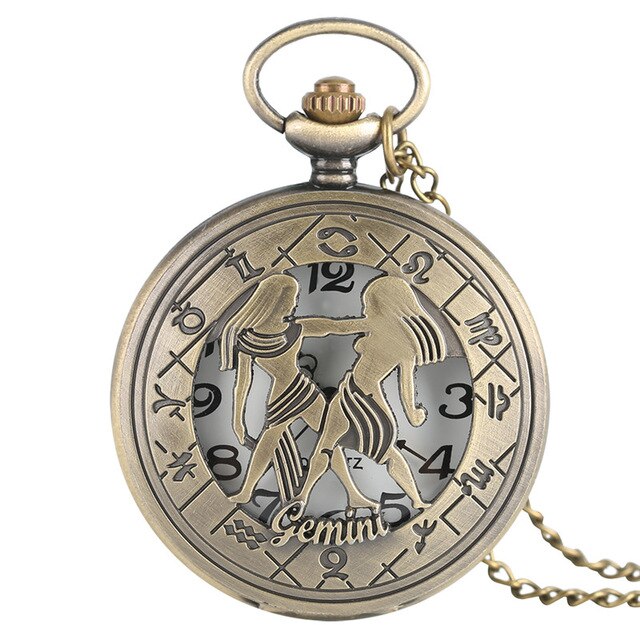 Classic Bronze Hollow Twelve Constellation Theme Fob Pocket Watch Cool Pendant Fashion Watches Enthusiast Best Gift Collection