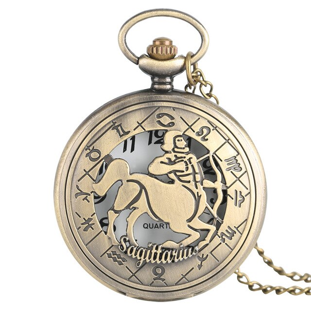 Classic Bronze Hollow Twelve Constellation Theme Fob Pocket Watch Cool Pendant Fashion Watches Enthusiast Best Gift Collection
