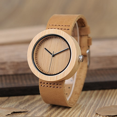 BOBO BIRD WD18 Wooden Bamboo Watch with Genuine Brown Leather Strap Quartz Analog High Quality Miyota Movement Wood Gift Box