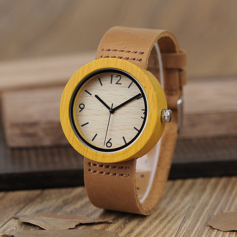 BOBO BIRD WD18 Wooden Bamboo Watch with Genuine Brown Leather Strap Quartz Analog High Quality Miyota Movement Wood Gift Box