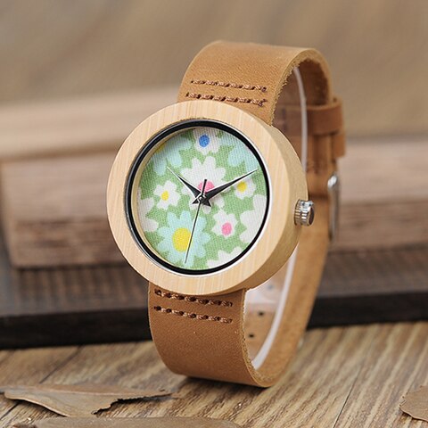 BOBO BIRD WD18 Wooden Bamboo Watch with Genuine Brown Leather Strap Quartz Analog High Quality Miyota Movement Wood Gift Box