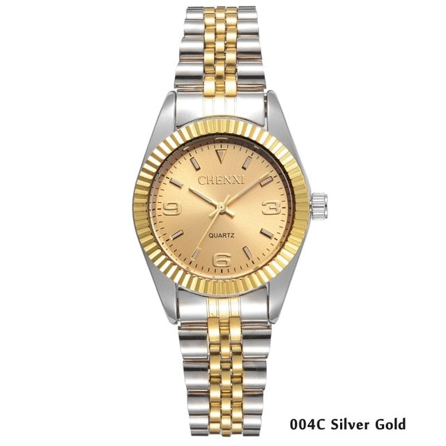 CHENXI Luxury Women Watches Ladies Fashion Quartz Watch For Women Golden Stainless Steel Wristwatches Casual Female Clock xfcs
