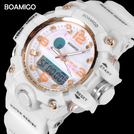 BOAMIGO Brand Watches Women Sports Watches Fashion Ladies Quartz Wrist Watches White Swim Digital shock Clock Relogio Feminino