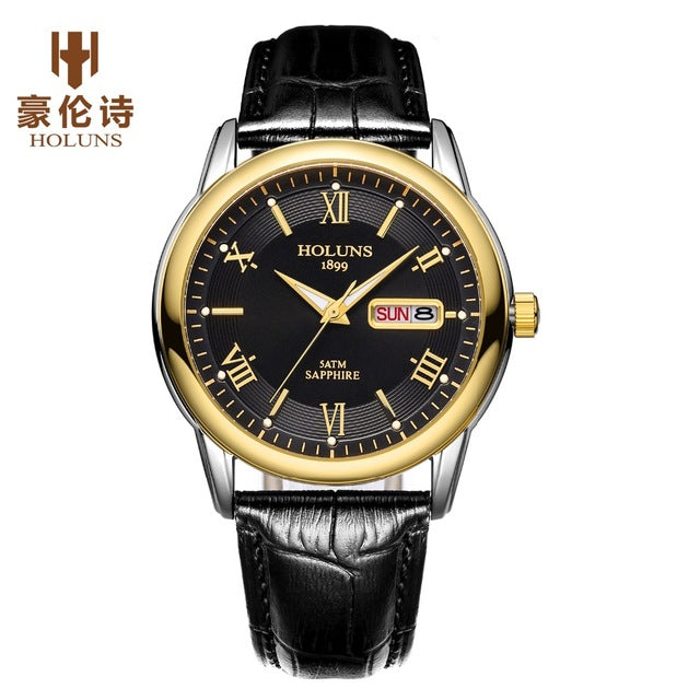 Holuns mens watches top brand luxury fashion casual classic gold male watch leather stainless waterproof wristwatch for men