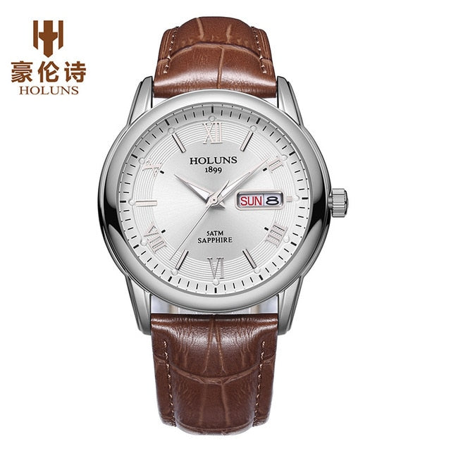 Holuns mens watches top brand luxury fashion casual classic gold male watch leather stainless waterproof wristwatch for men