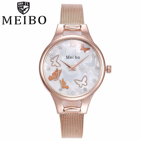 Fashion Women Butterfly Pattern Quartz Watches Casual Ladies Female Stainless Steel MEIBO Watches Clock Relogio Feminino