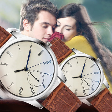 Fashion Luxury Women Mens Watch Analog Casual Brown Leather Strap Couple Lover's Watches Gifts relogio masculino Clock *65