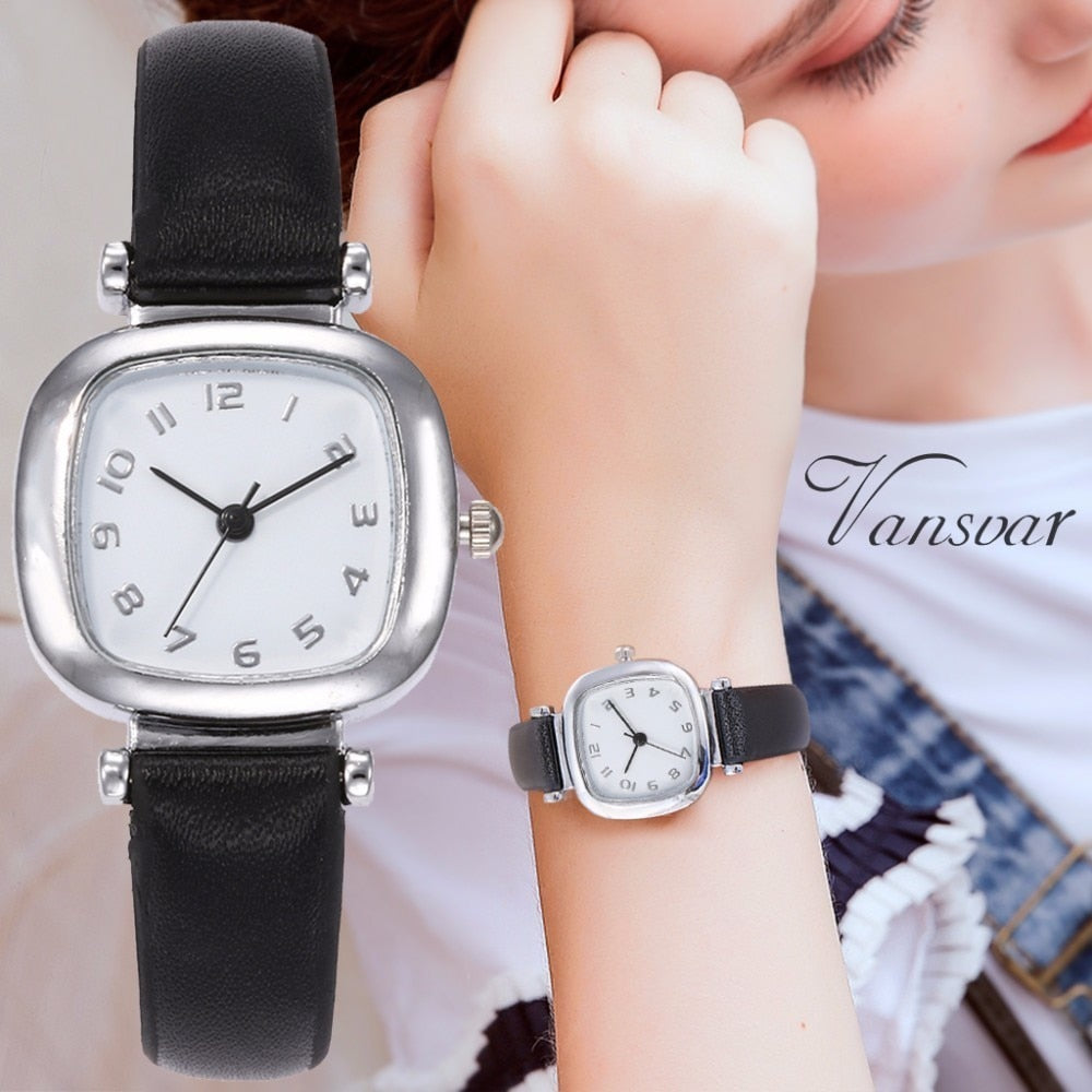 Best Selling Women Fashion Leather Square Watch Ladies Minimalist Stylish Small Fresh Quartz Female Clock Relogio Feminino