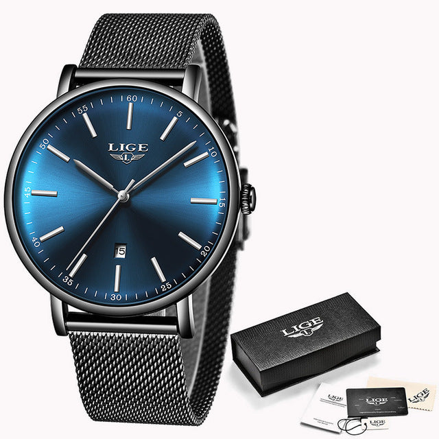 2019 Women's Watch LIGE Top Brand Luxury Women Fashion Casual All Steel Ultra-Thin Mesh Belt Quartz Clock Relogio Feminino+Box