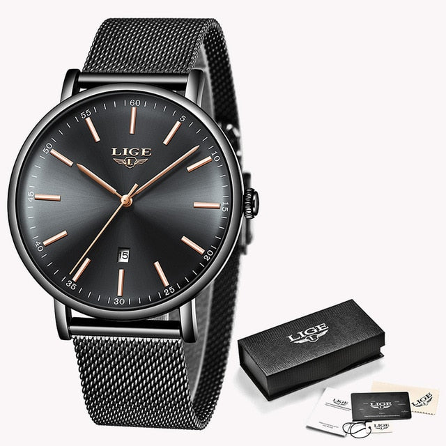 2019 Women's Watch LIGE Top Brand Luxury Women Fashion Casual All Steel Ultra-Thin Mesh Belt Quartz Clock Relogio Feminino+Box