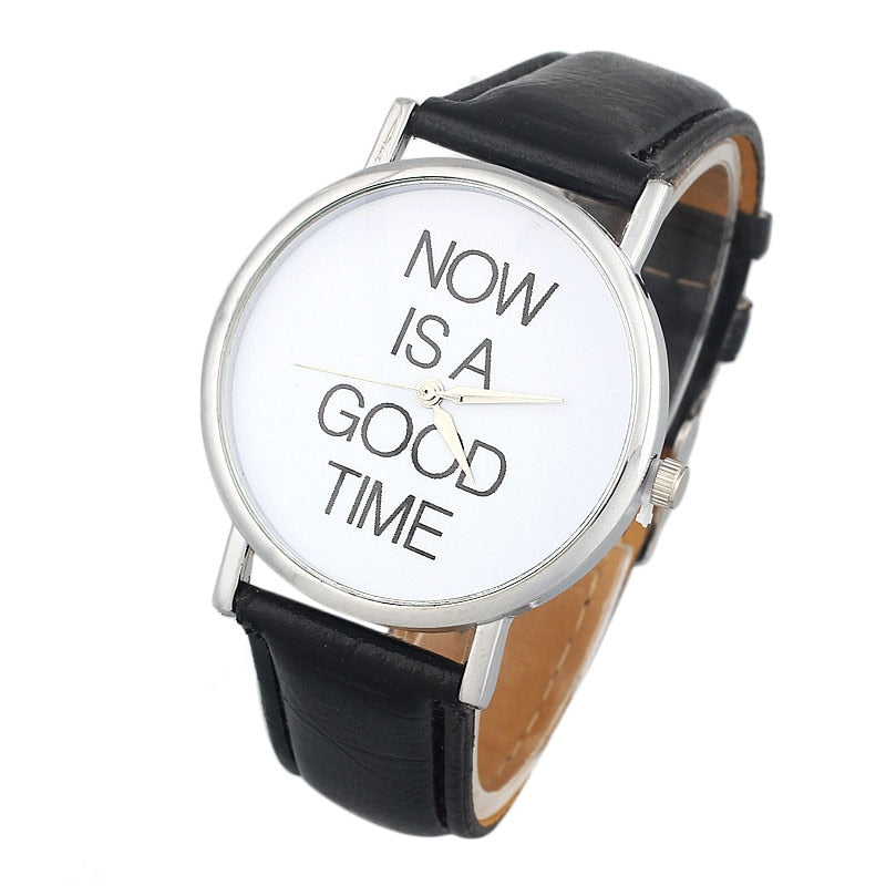 Simple Hot Sale Watch 2018 NOW IS A GOOD TIME Pattern Casual Women Men Leather Band Analog Quartz Round Wrist Watch Dropship @F