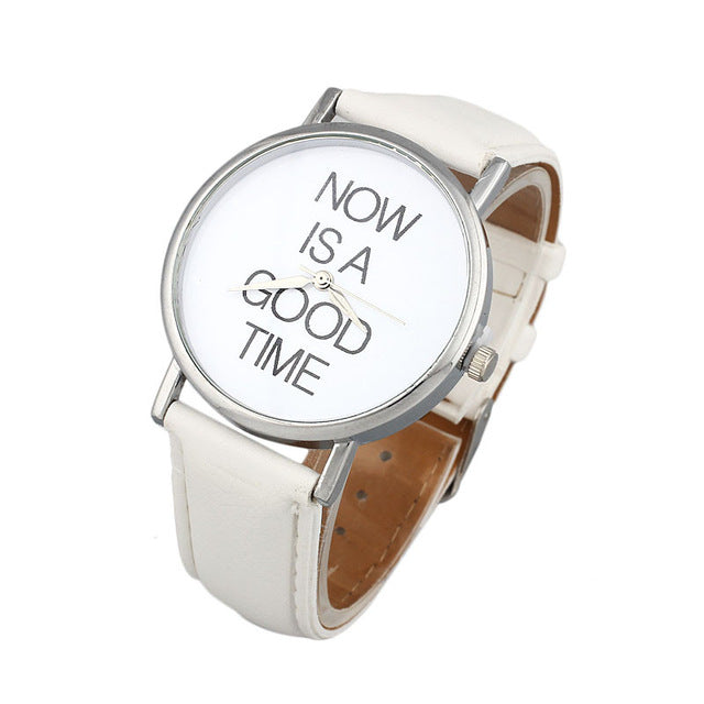 Simple Hot Sale Watch 2018 NOW IS A GOOD TIME Pattern Casual Women Men Leather Band Analog Quartz Round Wrist Watch Dropship @F