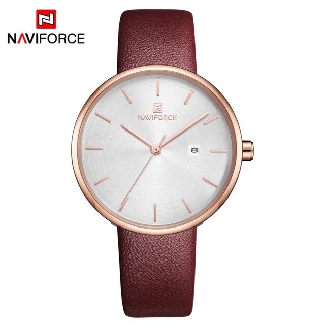 NAVIFORCE Women Watch Fashion Casual Quartz Lady PU Watchband Simple Date Waterproof Wristwatch Gift for Girl/Wife/Woman 2019