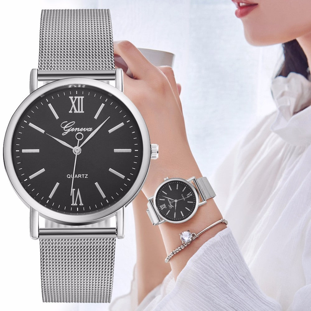 Vansvar Brand Fashion Women Silver Mesh Geneva Watch Luxury Stainless Steel Analog Quartz Watch Relogio Feminino Dropshipping