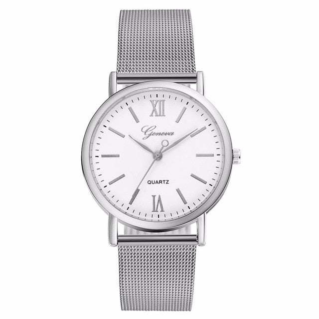Vansvar Brand Fashion Women Silver Mesh Geneva Watch Luxury Stainless Steel Analog Quartz Watch Relogio Feminino Dropshipping