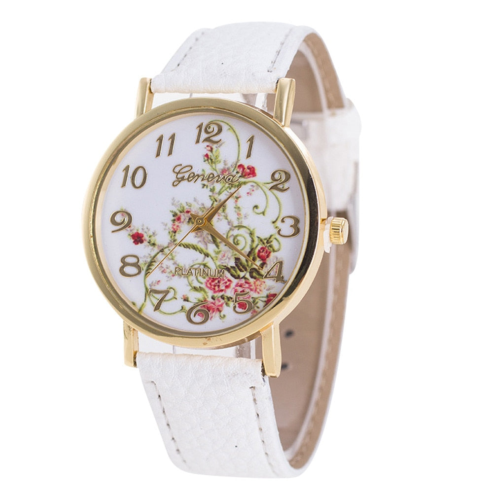 Geneva Fashion Flower Bracelet Watch Women Leather Quartz Wrist Watches Casual Luxury Quartz Watch Relogio Feminino Dropshipping