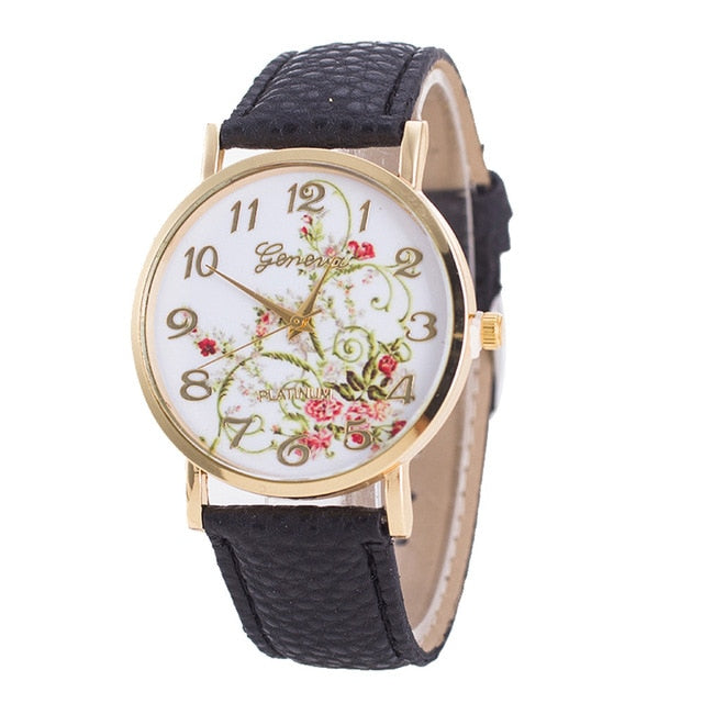 Geneva Fashion Flower Bracelet Watch Women Leather Quartz Wrist Watches Casual Luxury Quartz Watch Relogio Feminino Dropshipping