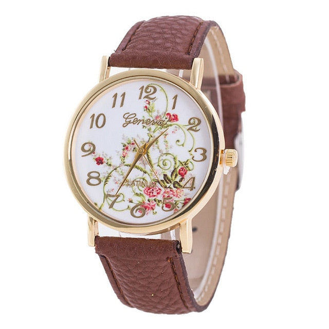 Geneva Fashion Flower Bracelet Watch Women Leather Quartz Wrist Watches Casual Luxury Quartz Watch Relogio Feminino Dropshipping